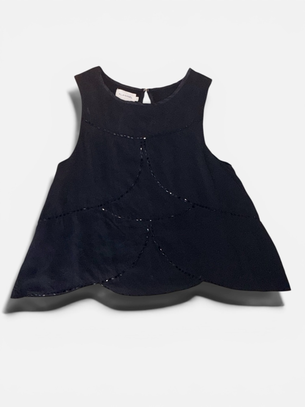 FLANNEL BLACK SILK BEADED SLEEVELESS BLOUSE - Tent beaded shirt 1